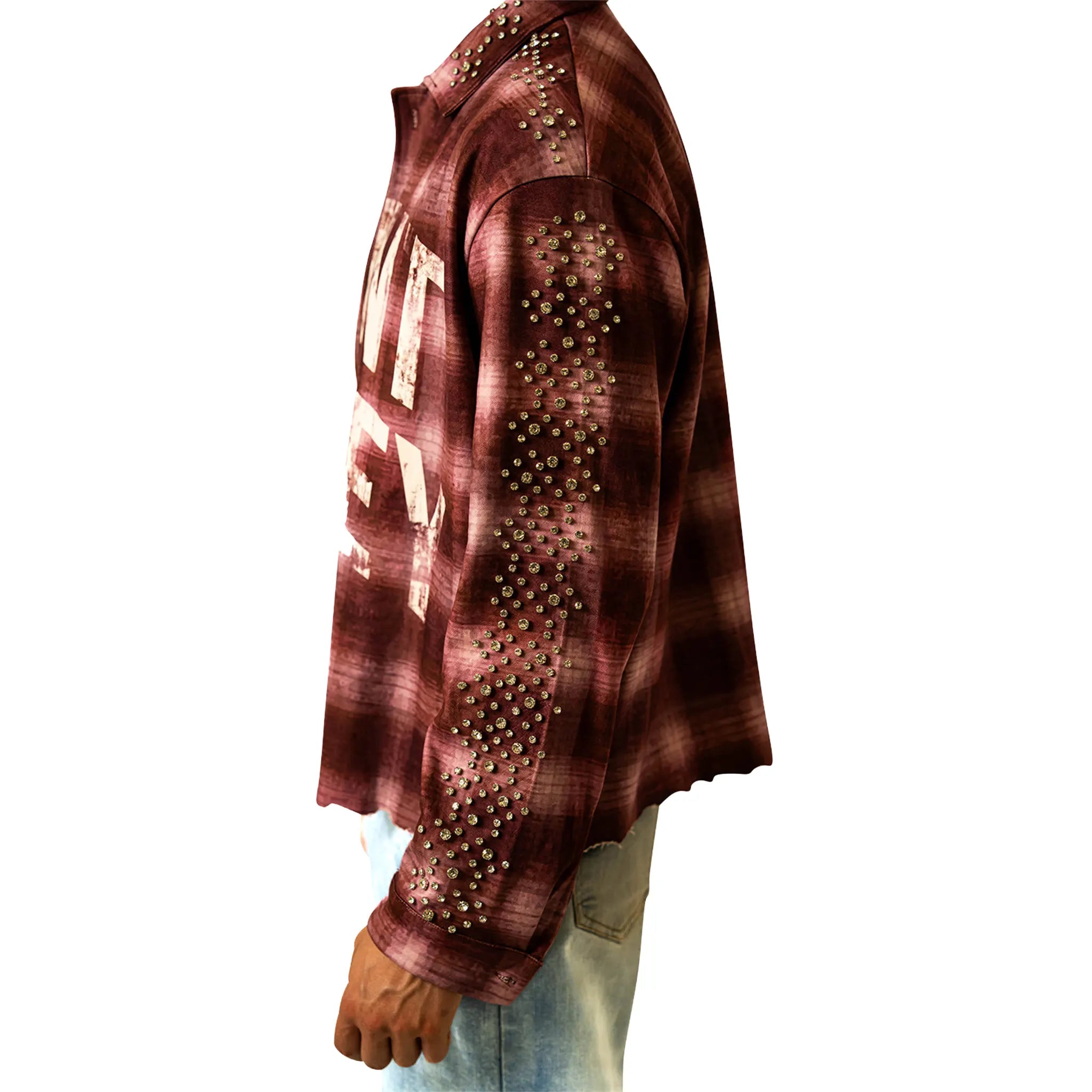 Side View of Suavo London Saint Valley Maroon Flannel Shirt